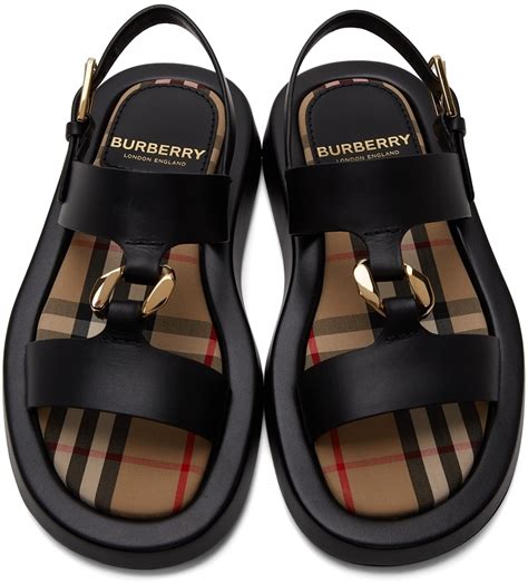 Burberry: Black Buckingham Flat Sandal 